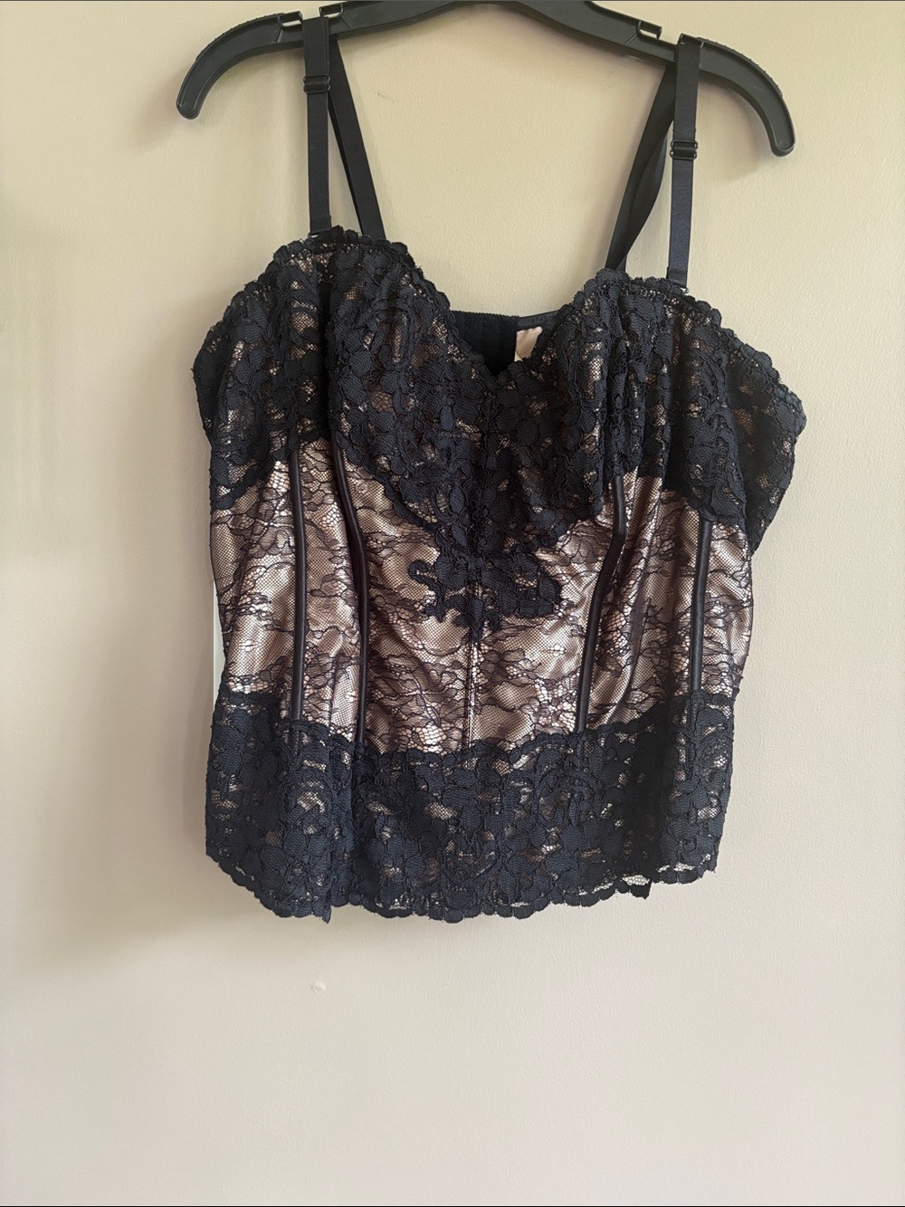 Lane Bryant Black Lace Overlay Cami with Champagne Lining